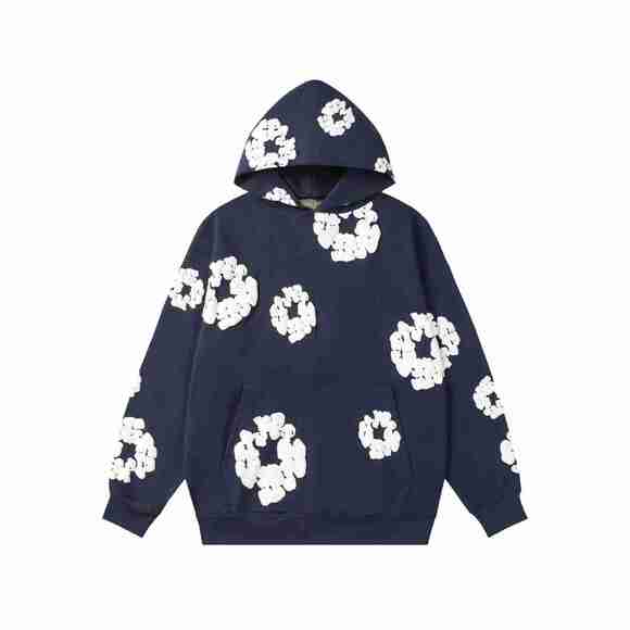 Denim Tears Tops - ⭐Navy 3D Foam Wreath Print Oversized Pullover Hoodie